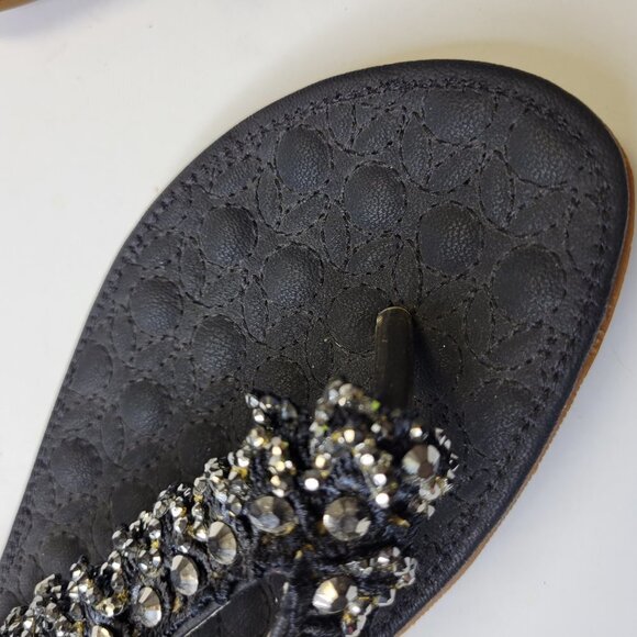 SIZE 8 Black Glitter Embellished Sandals Cushioned Flats Slippers (Size 39) - Picture 5 of 14